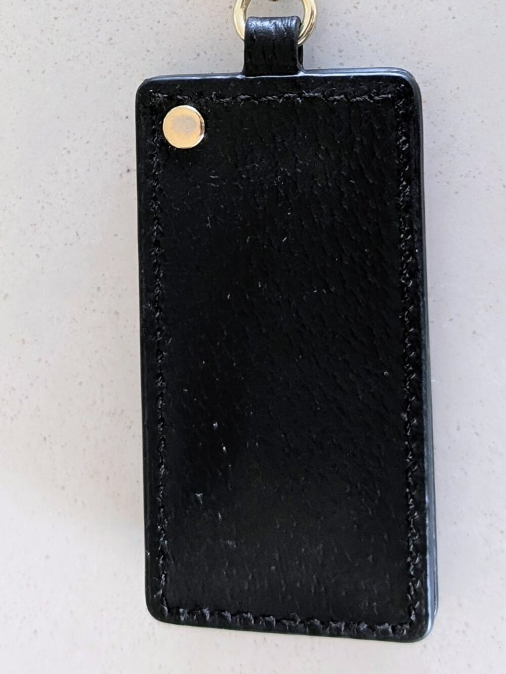 Kate Spade Grove Street Black Pebbled Leather Mirror Keychain Charm Gold Tone - Picture 5 of 8